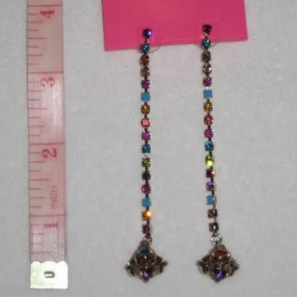Betsey Johnson Multi-color Cluster Long Earrings - Picture 1 of 6